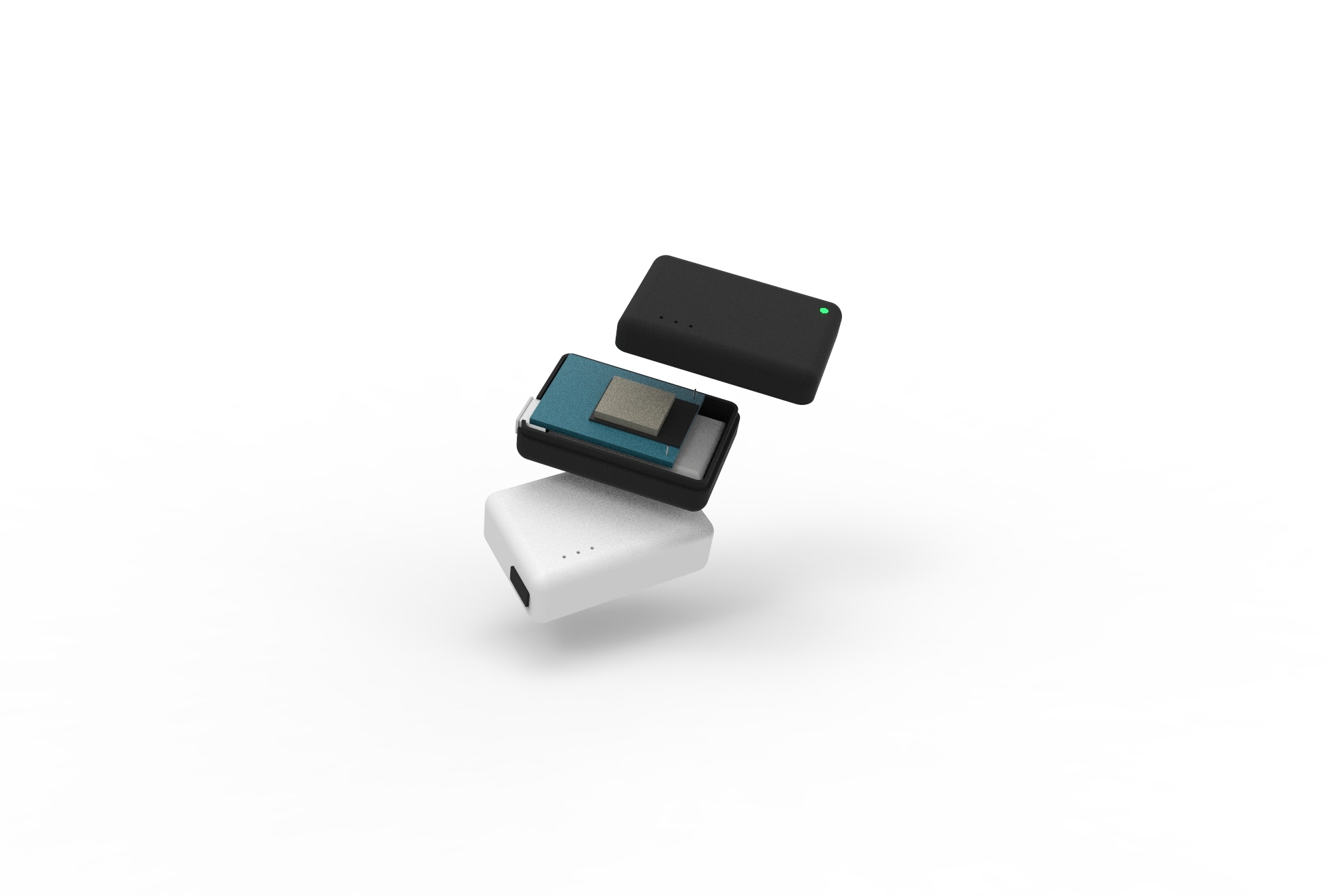 Exploded render of the NIMU sensor enclosure, electronics, and cover variants
